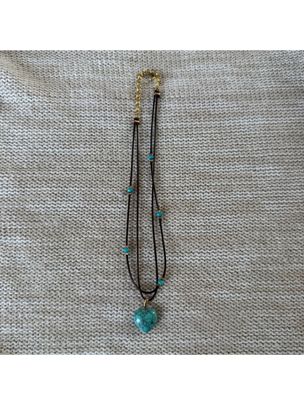 Lucky Brand Turquoise Heart Pendant Layered Cord Necklace